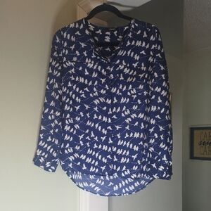 Elementz Royal Blue With White Birds Shirt Size S - Long To 3/4 Length Sleeves